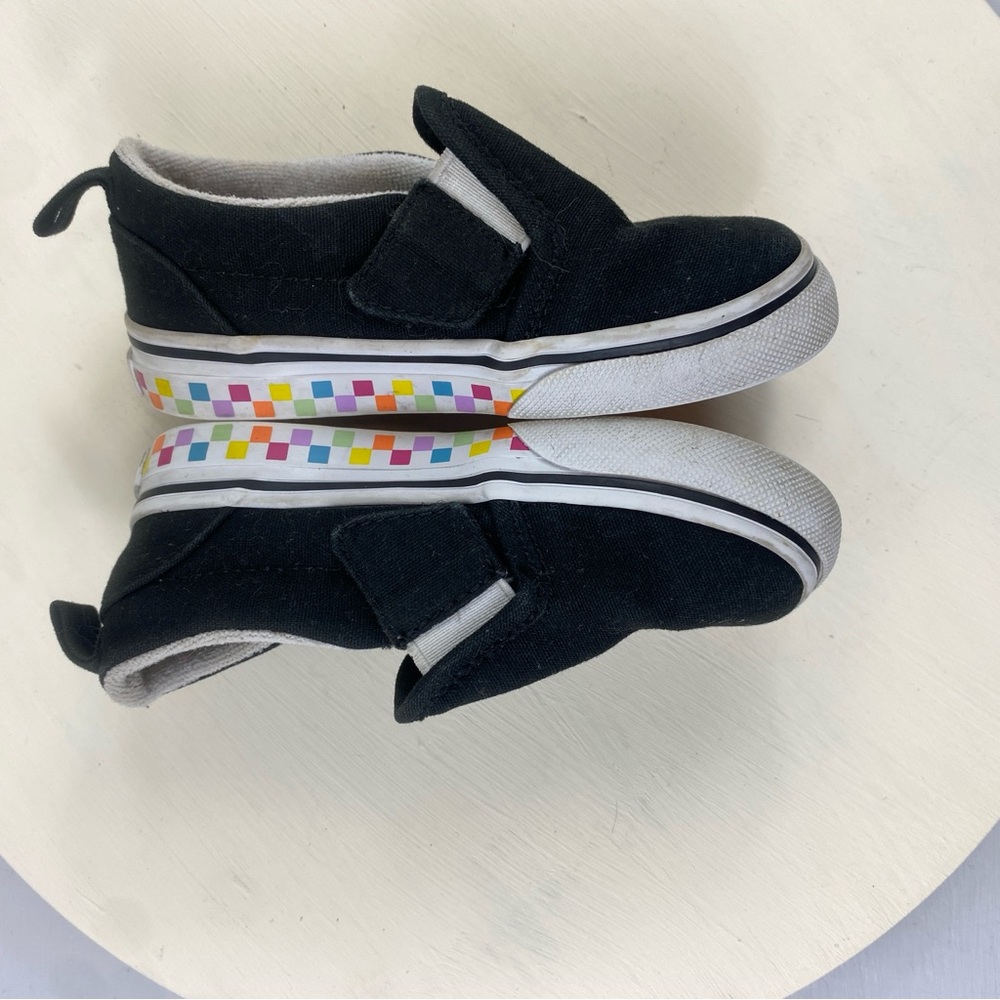 Vans Toddler Black Slip On Checkerboard Rainbow Sneakers Sz 7 - Picture 7 of 11